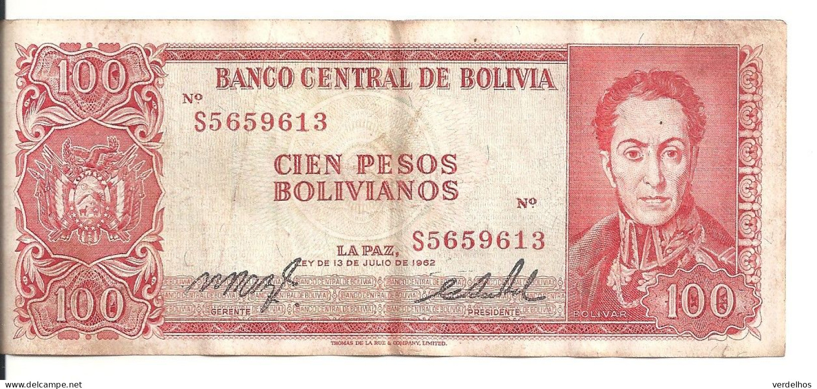 BOLIVIE 100 PESOS L.1962 VF P 163 - Bolivie
