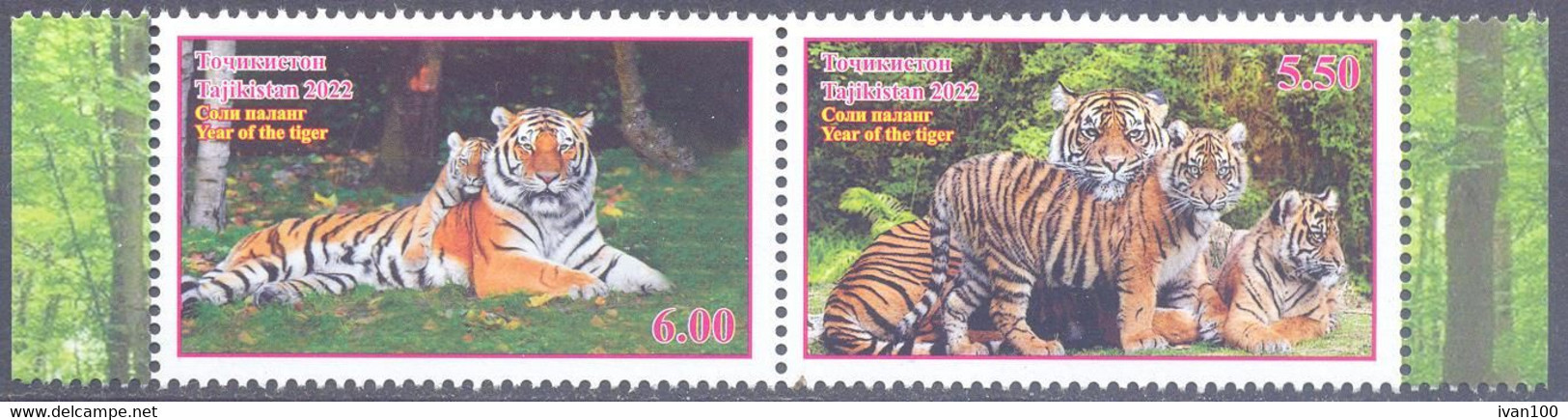 2022. Tajikistan, Lunar Calendar, Year Of The Tiger, 2v Perforated, Mint/** - Tajikistan