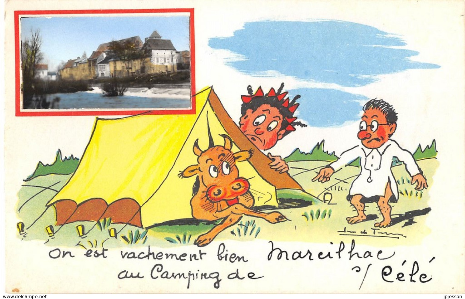 ILLUSTRATEUR - JEAN DE PREISSAC -HUMORISTIQUE, CAMPING - IMAGE COLLEE - MARCILHAC SUR CELE (LOT 46) - Preissac