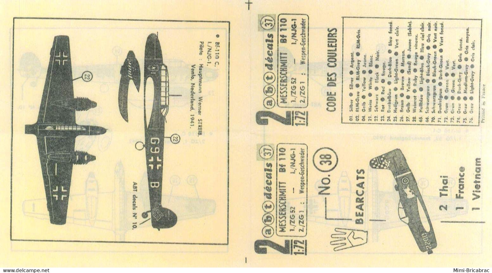 823 Pour Collectionneurs Avertis : DECALS ABT Années 60/70 : N°37 3 Me 110 C LUFTWAFFE 1940 1942 - Vliegtuigen