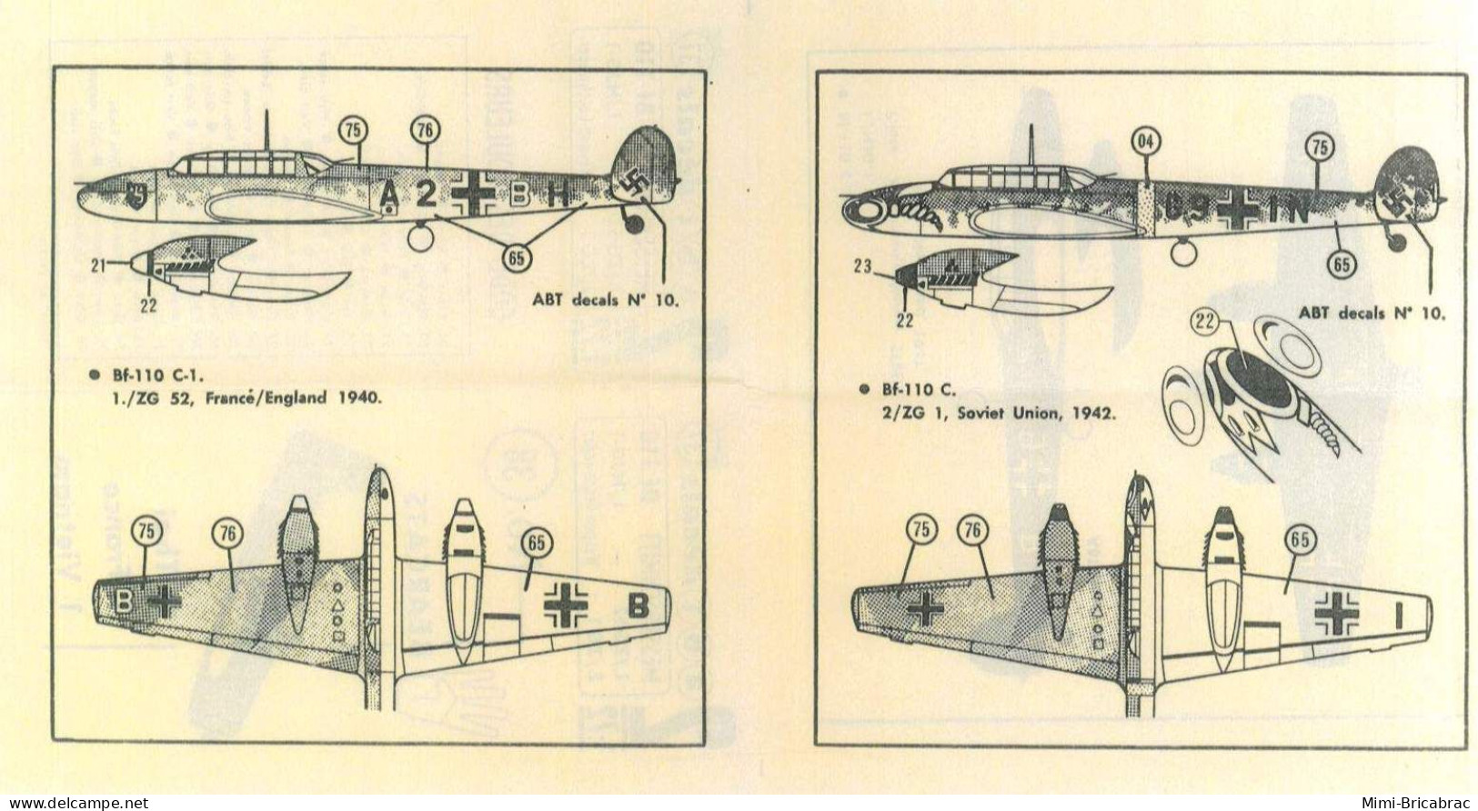 823 Pour Collectionneurs Avertis : DECALS ABT Années 60/70 : N°37 3 Me 110 C LUFTWAFFE 1940 1942 - Aviones