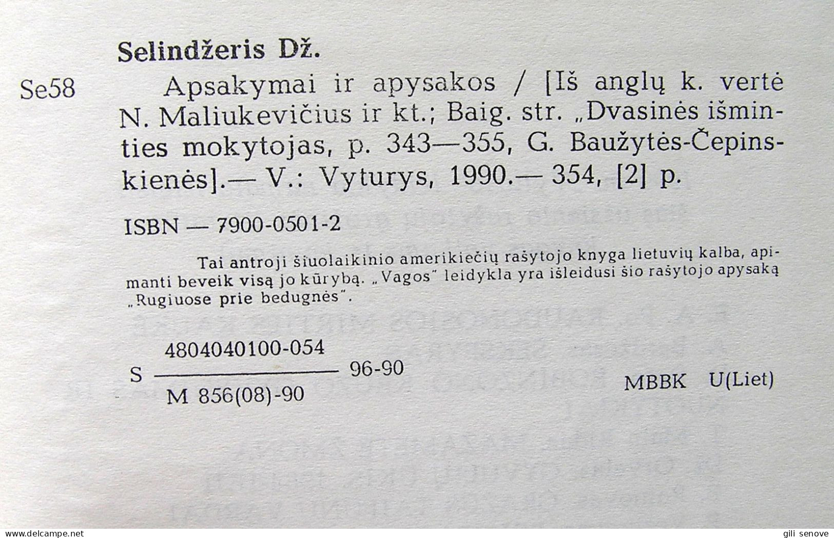 Lithuanian Book / Apsakymai Ir Apysakos Salinger 1990 - Novelas