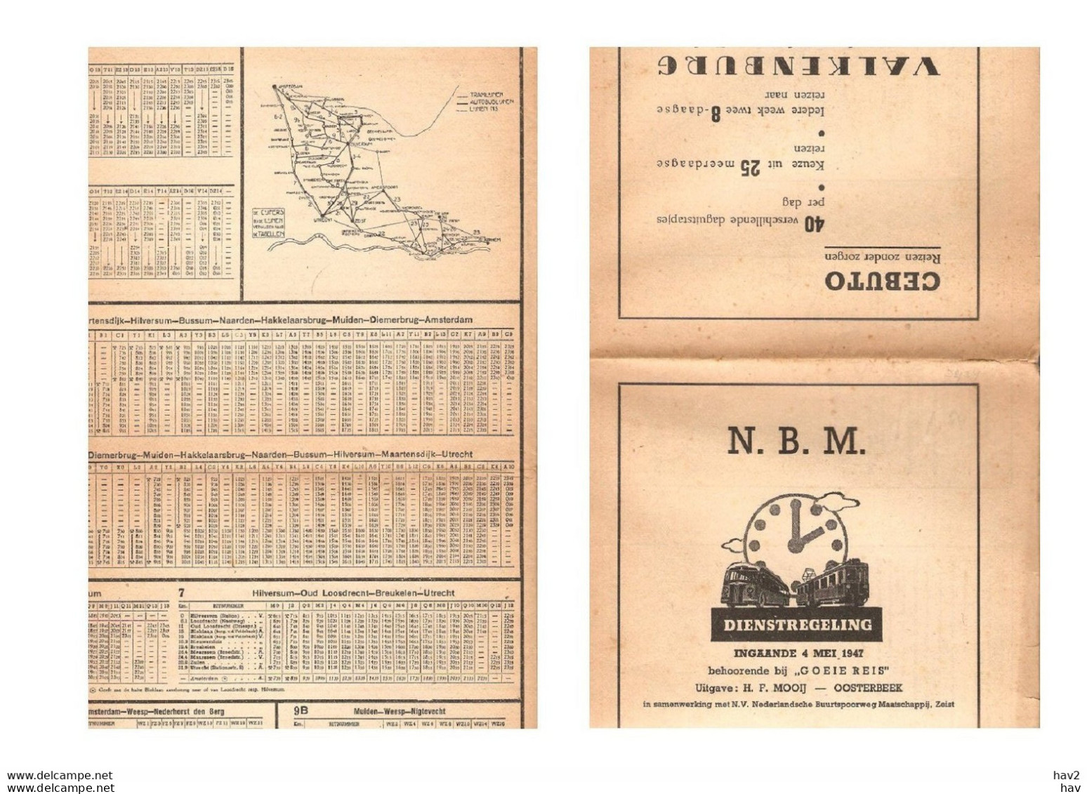Zeist Oosterbeek Dienstregeling NBM 1947 KE3434 - Europe