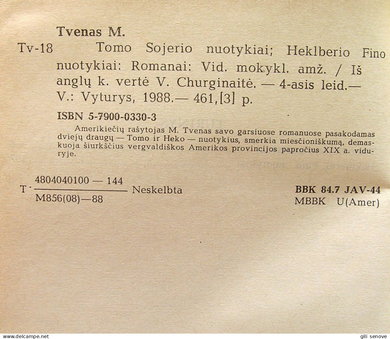 Lithuanian Book / Tomo Sojerio Nuotykiai. Heklberio Fino Nuotykiai 1988 - Romans