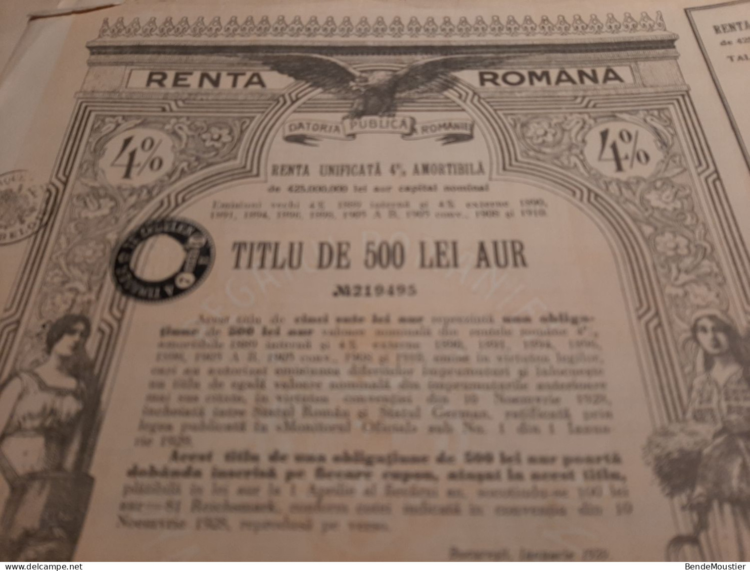 Renta Romana 4 % - Tilu De 500 Lei Aur - Bucaresti - Bucarest 1909. - Bank En Verzekering