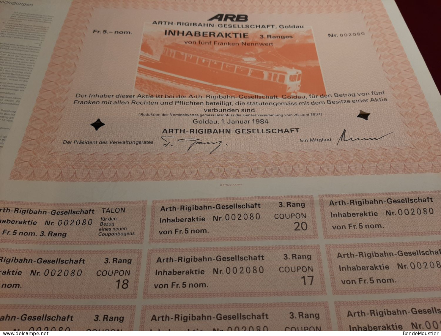 Suisse - ARB - Arth- Rigibahn - Gesellschaft, Goldau - 1 Januar 1984 - - Aviación