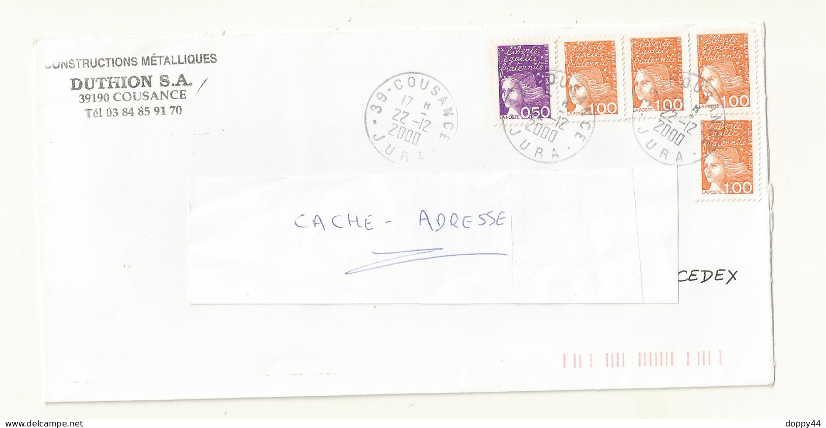 MARIANNE DE LUQUET AFFRANCHISSEMENT MULTIPLE CACHET ROND 39 COUSANCE JURA SUR LETTRE. - 1997-2004 Marianne Du 14 Juillet