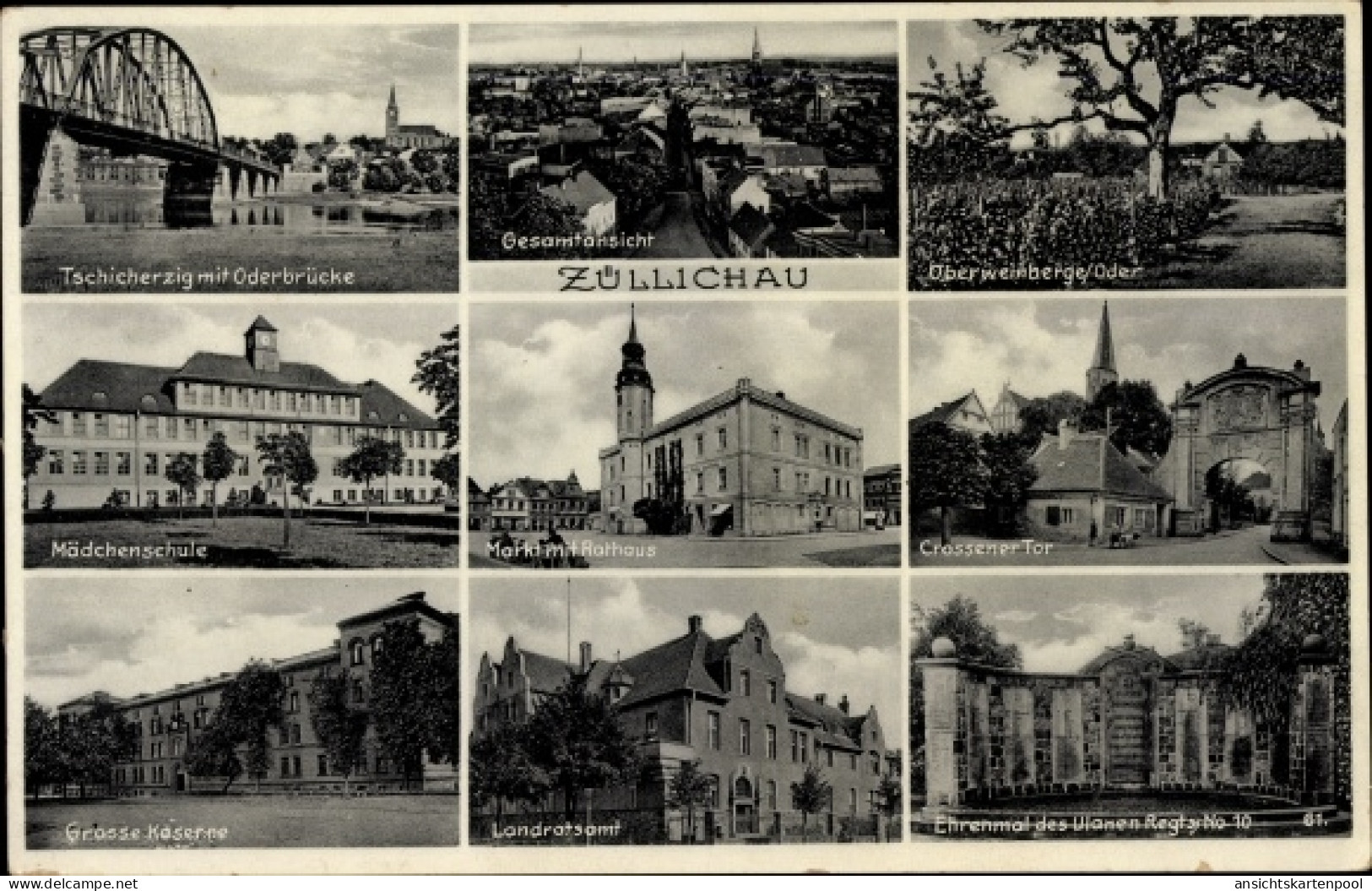 CPA Sulechów Züllichau Ostbrandenburg, Mädchenschule, Große Kaserne, Landratsamt, Rathaus - Neumark