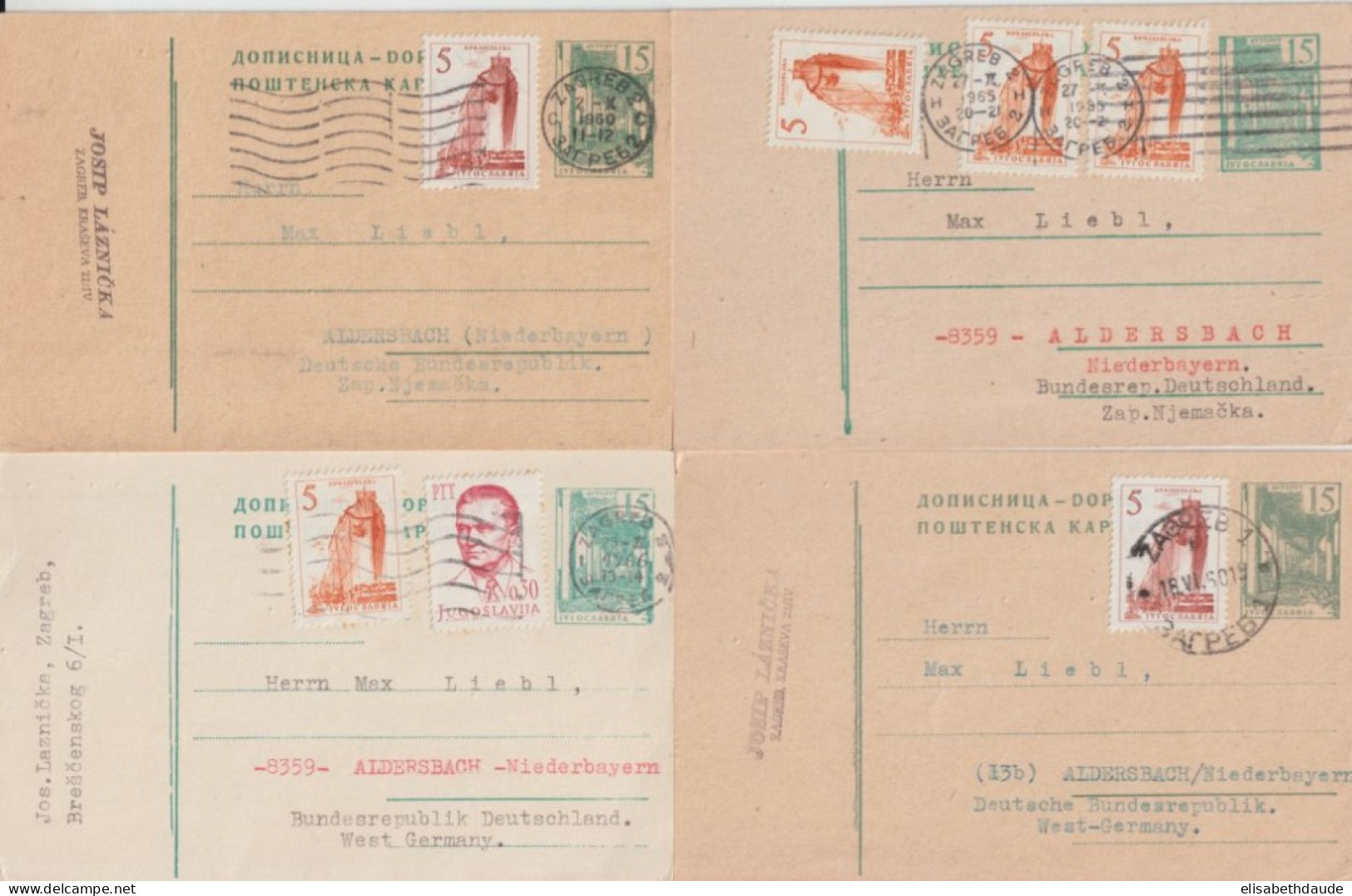 YOUGOSLAVIE - 1960/1966 - 4 CARTES ENTIERS De ZAGREB (CROATIE) => HALLE (GERMANY) - Ganzsachen