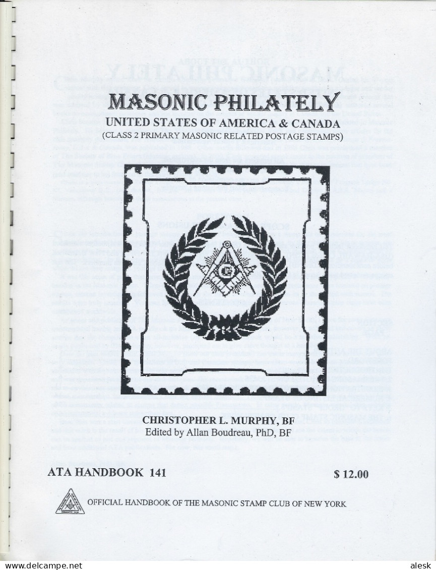 MASONIC PHILATELY USA & CANADA De Christopher L. Murphy - Official Hanbook Of The Masonic Stamp Club Of New-York - Etats-Unis