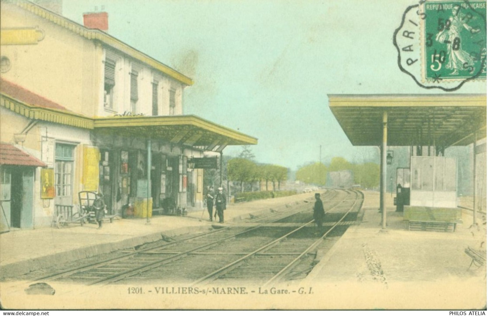 CPA CP Villiers Sur Marne La Gare G.I YT N°137 CAD Ambulant Paris à Troyes 3 8 1910 - Villiers Sur Marne