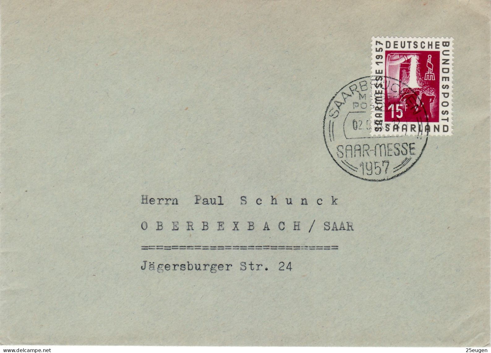 SAAR 1957  LETTER SENT FROM SAARBRUECKEN TO OBERBEXBACH - Brieven En Documenten