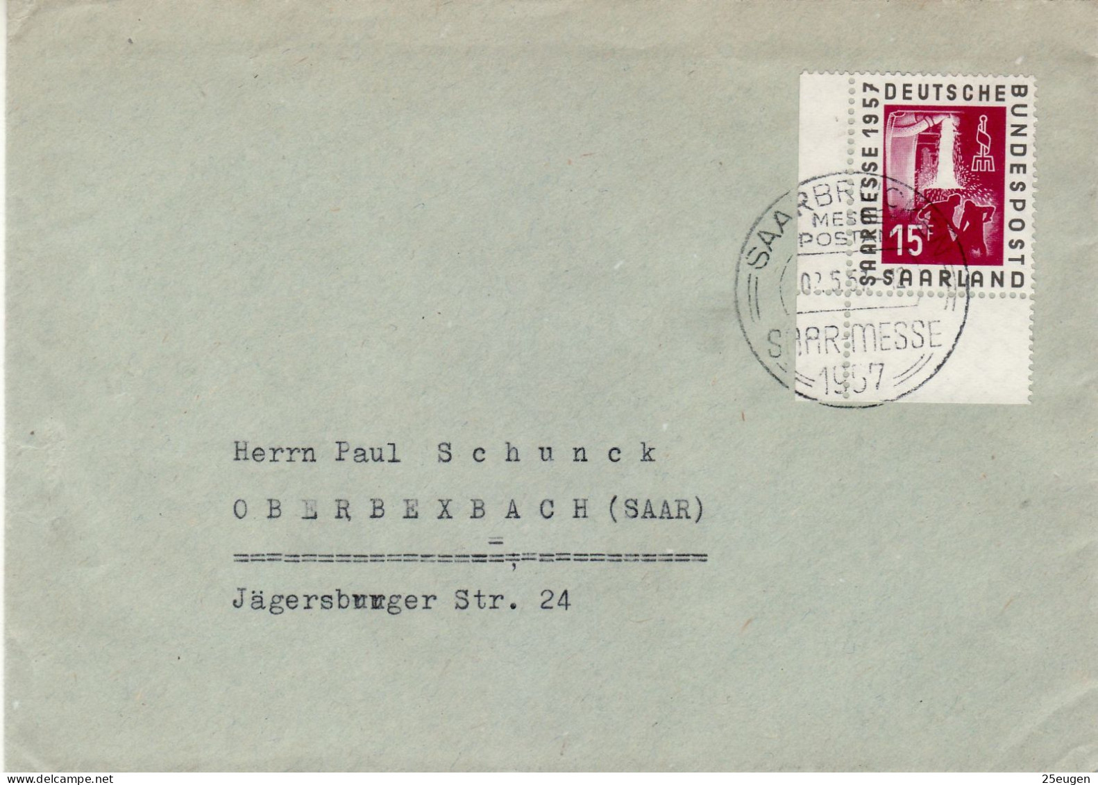 SAAR 1957  LETTER SENT FROM SAARBRUECKEN TO OBERBEXBACH - Cartas & Documentos