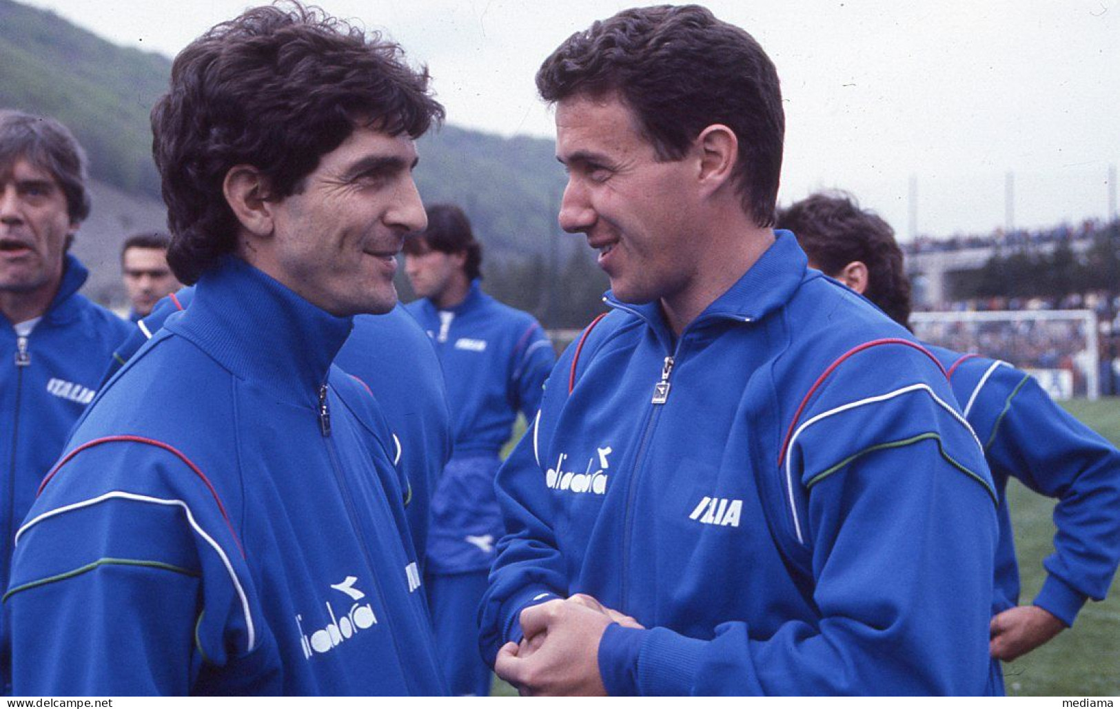 Dia169	DIAPOSITIVA 35mm MONDIALI CALCIO MEXICO 86 FRANCO TANCREDI E PAOLO ROSSI - Diapositives