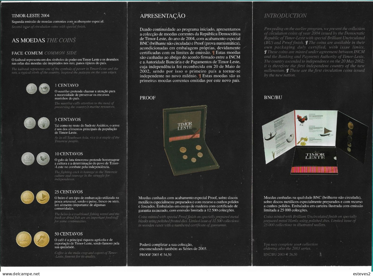 Portugal , Timor  , 2004 , Triptych Flyer About The SECONDA ISSUE OF CIRCULATION COINS Of TIMOR LESTE - Livres & Logiciels