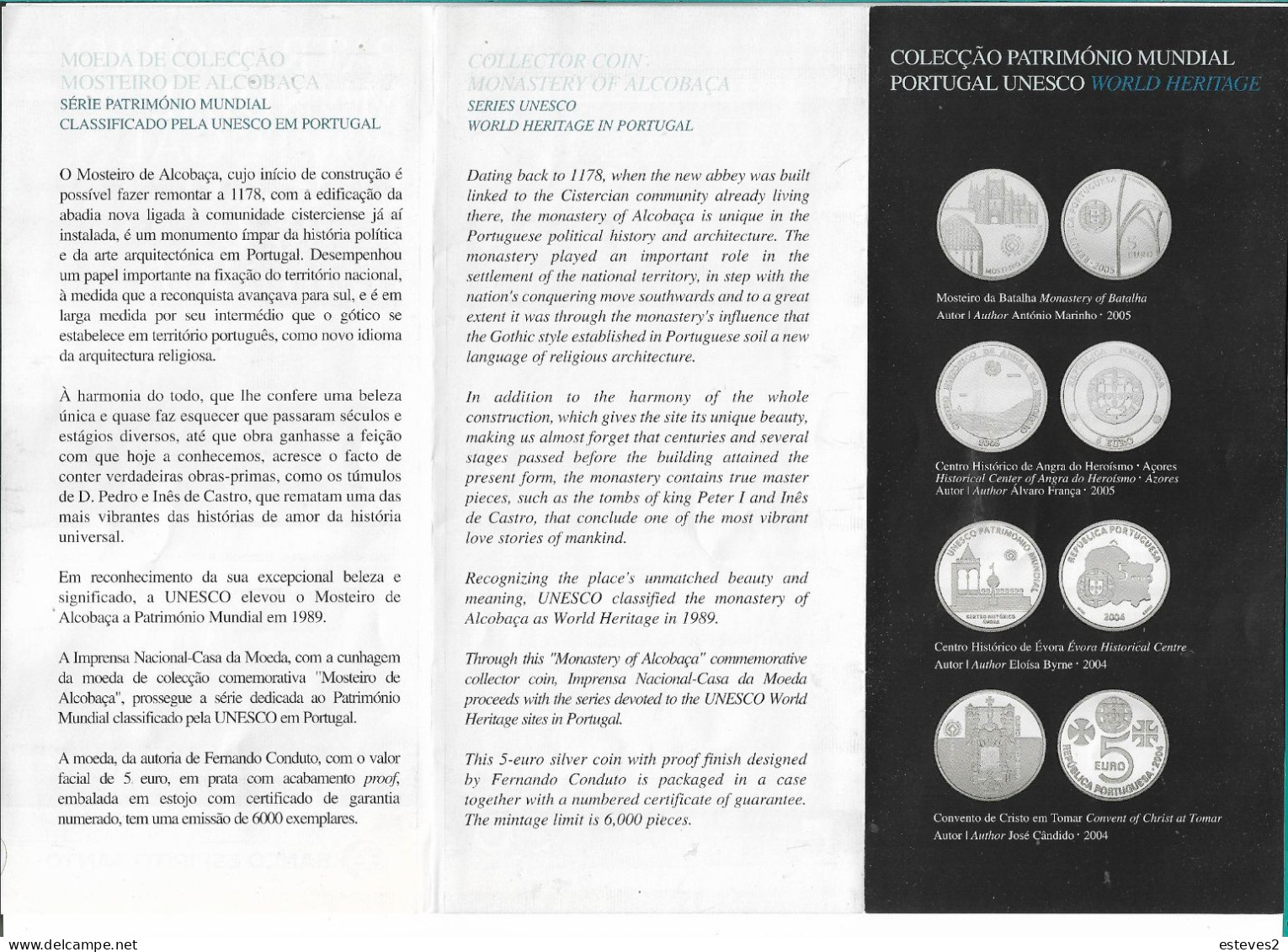 Portugal , 2004 , Triptych Flyer About The UNESCO WORLD HERITAGE Commemorative Coins - Livres & Logiciels