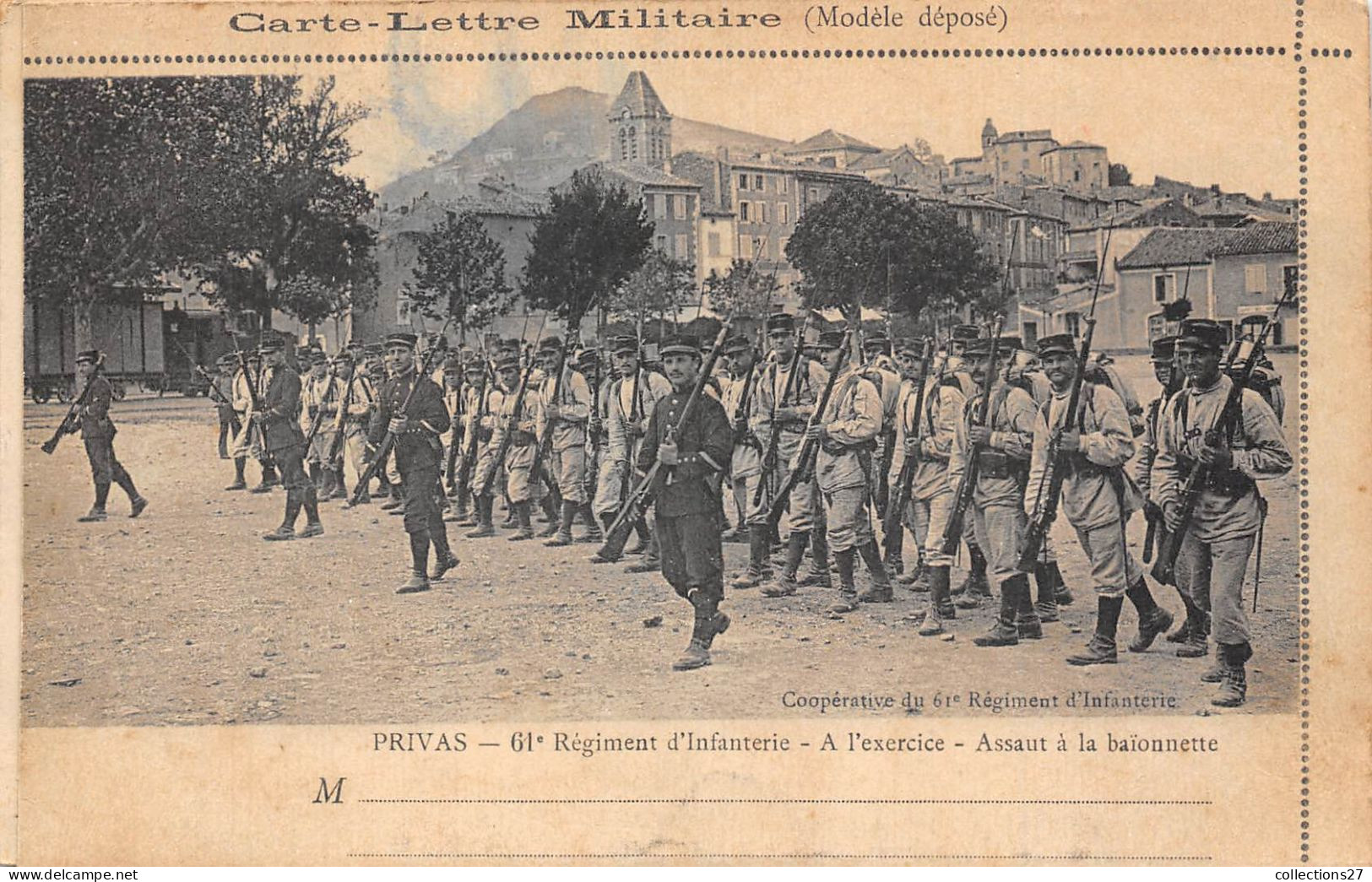 07-PRIVAS- CARTE LETTRE MILITAIRE- 61 Eme REGIMENT D'INFANTERIE A L'EXERCICE - ASSAUT A LA BAÏONNETTE - Privas