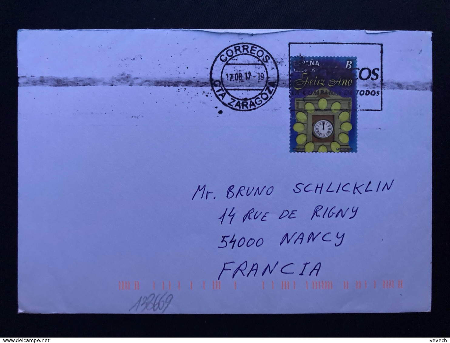 LETTRE Pour La FRANCE TP HORLOGE B OBL.MEC.17 08 17 CTA ZARAGOZA - Briefe U. Dokumente