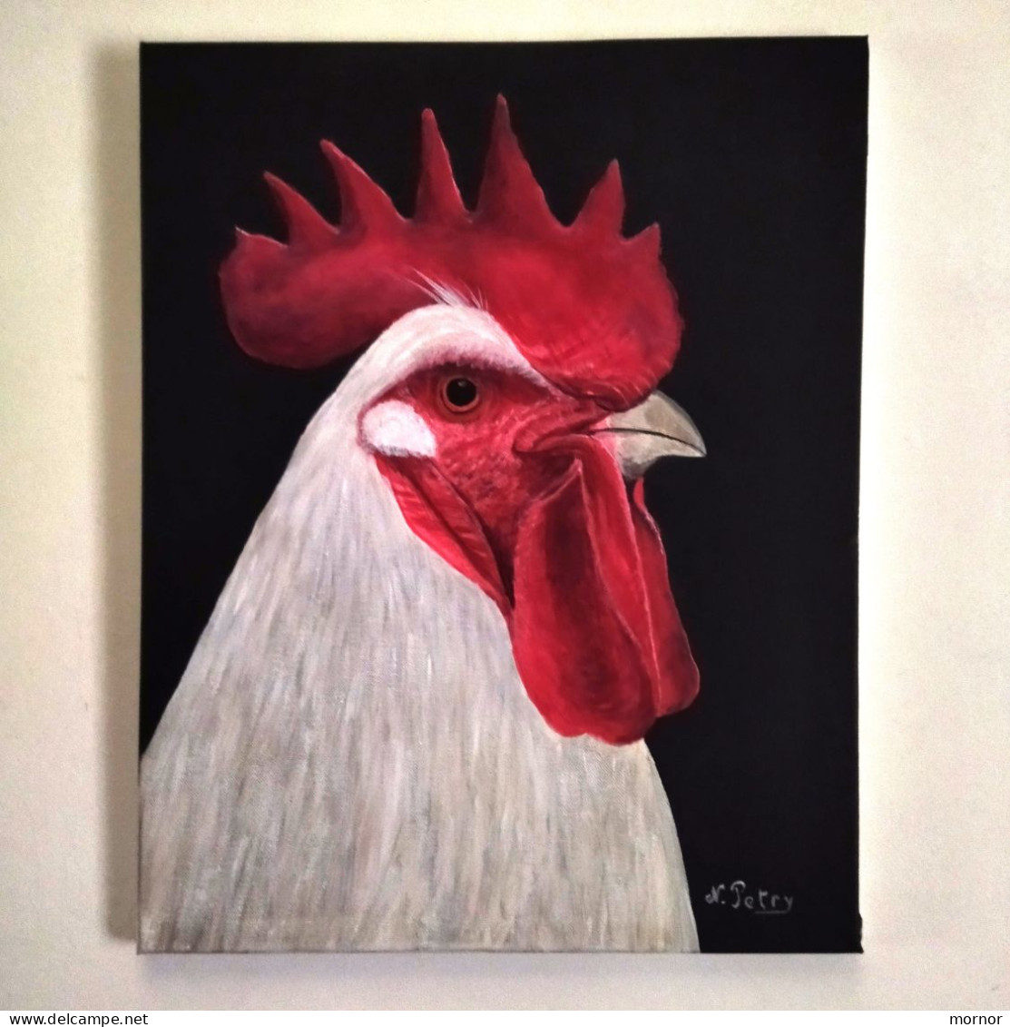 TABLEAU COQ  Poulet Peinture Acrylique Sur Toile Signé N.Petry - Acrilicos