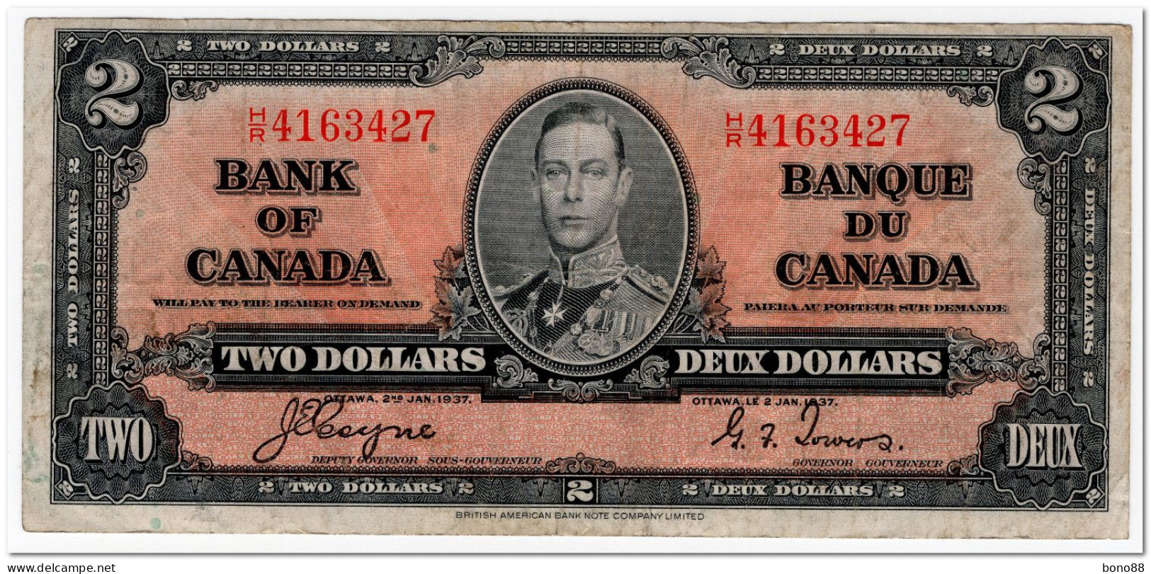 CANADA,2 DOLLARS,1937,P.59c,aVF - Canada