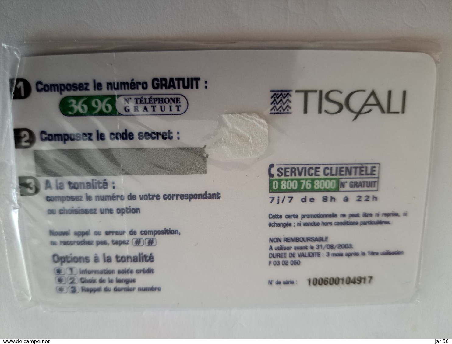 FRANCE/FRANKRIJK  /PREPAID  /3 MINUTES/ CARTE NOIRE / TISCALI / MINT CARD IN WRAPPER        ** 15013** - Nachladekarten (Handy/SIM)