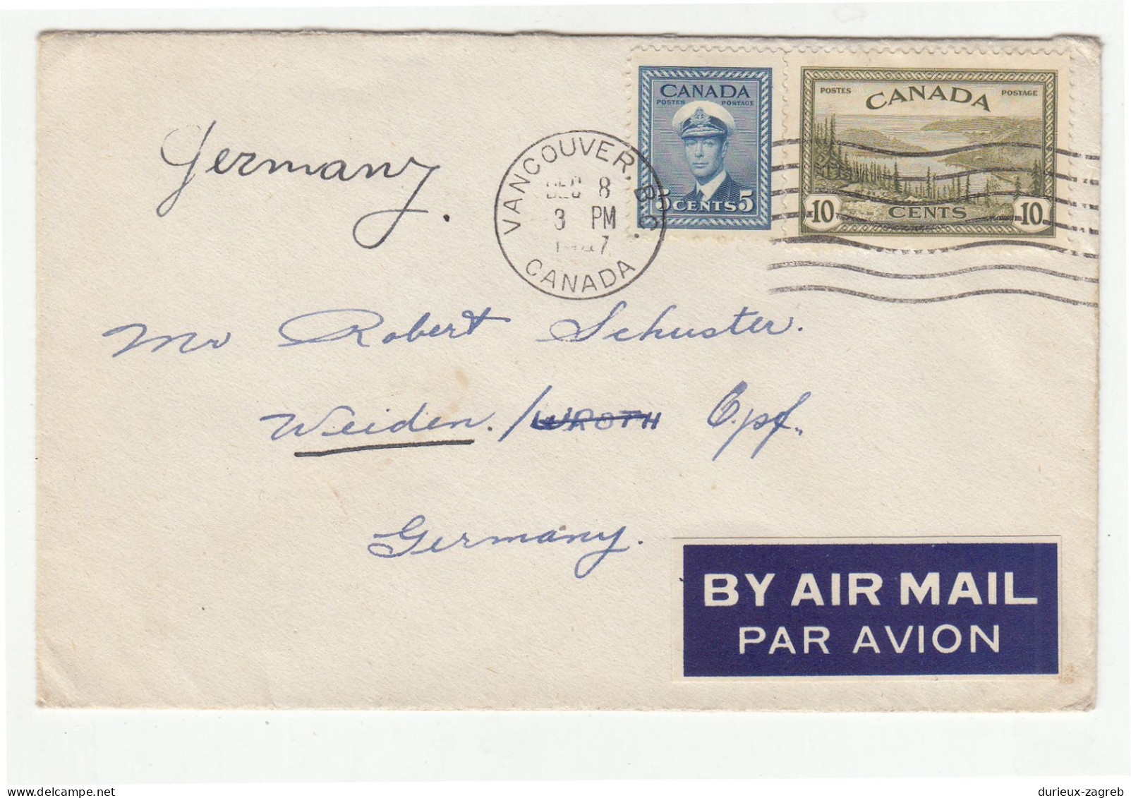 Canada Christmas Seal 1947 On Letter Cover Posted 1947 To Germany B220820 - Lettres & Documents