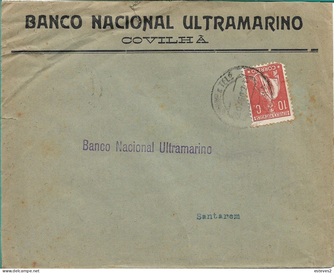 BANCO NACIONAL ULTRAMARINO , 1921 , Commercial Cover From Covilhã To Santarém , Ceres Stamp - Portugal