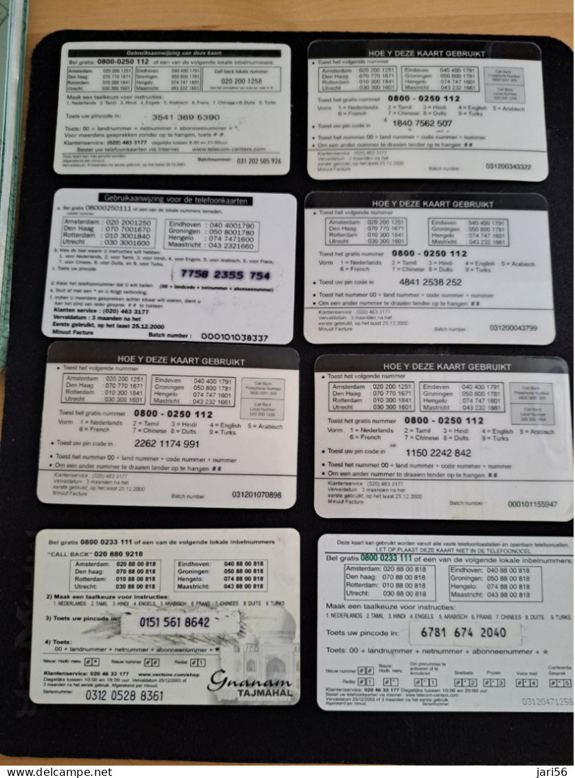 NETHERLANDS  PREPAID GNANAM/ TAJMAHAL/ 8X DIFFERENT CARDS /  USEDCARDS   ** 15024** - Unclassified