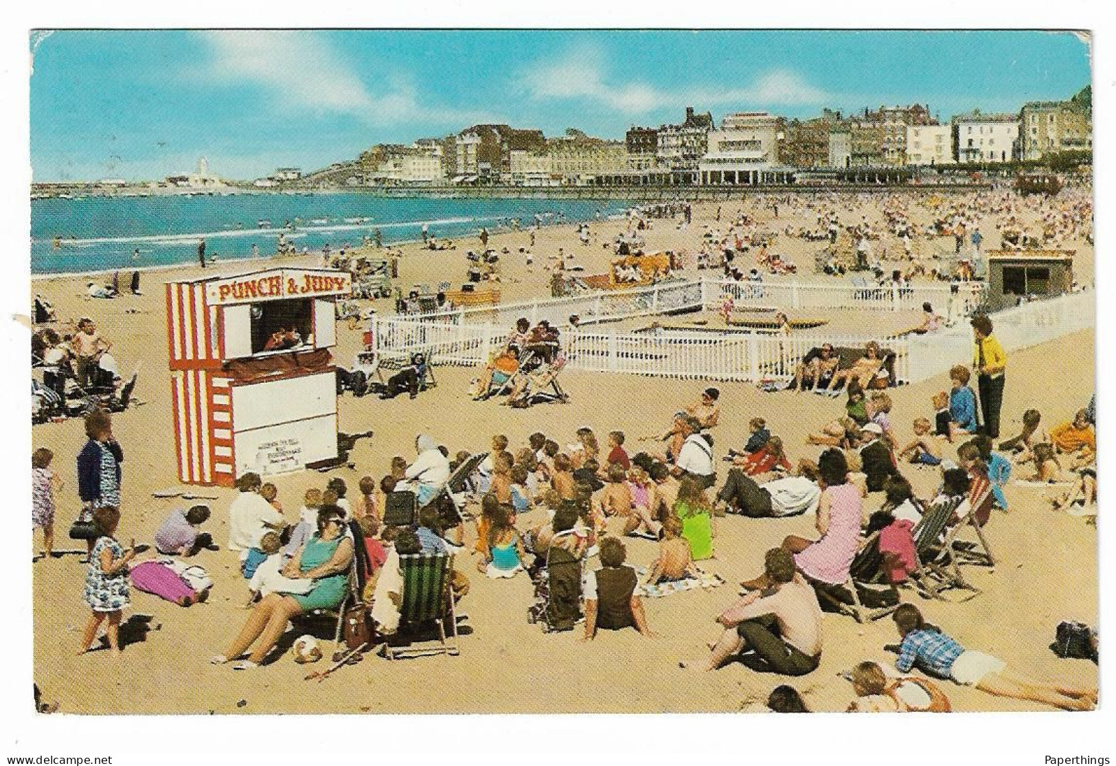 Postcard, Kent, Margate The Sands, Punch And Judy, Children, Sea Front, 1975. - Margate