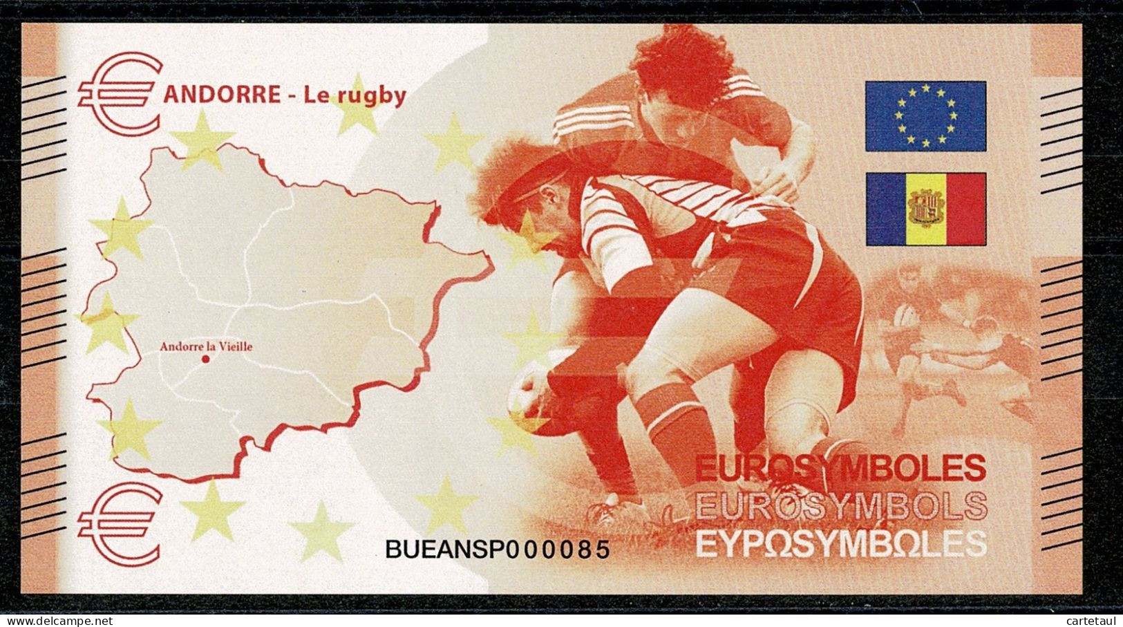 ANDORRA ANDORRE Billet Souvenir € Eurosymboles/Euroland Carte Andorre Thématique Sport : Le Rugby NEUF UNC - Andorre