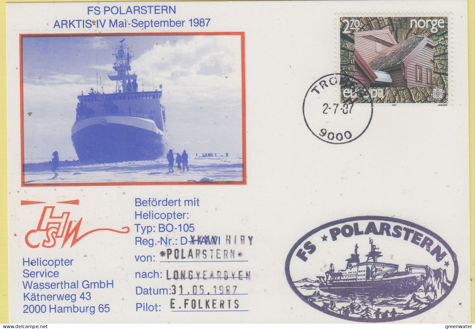 Norway  FS Polarstern Heli Flight From Polarstern To Longyearbyen 2.7.1987 (SX171A) - Vols Polaires