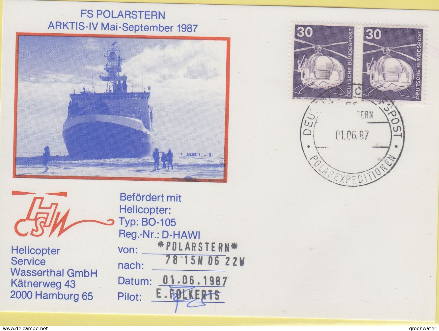 Germany  FS Polarstern Heli Flight From Polarstern To Arctic Sea 1.6.1987 (SX171B) - Vuelos Polares