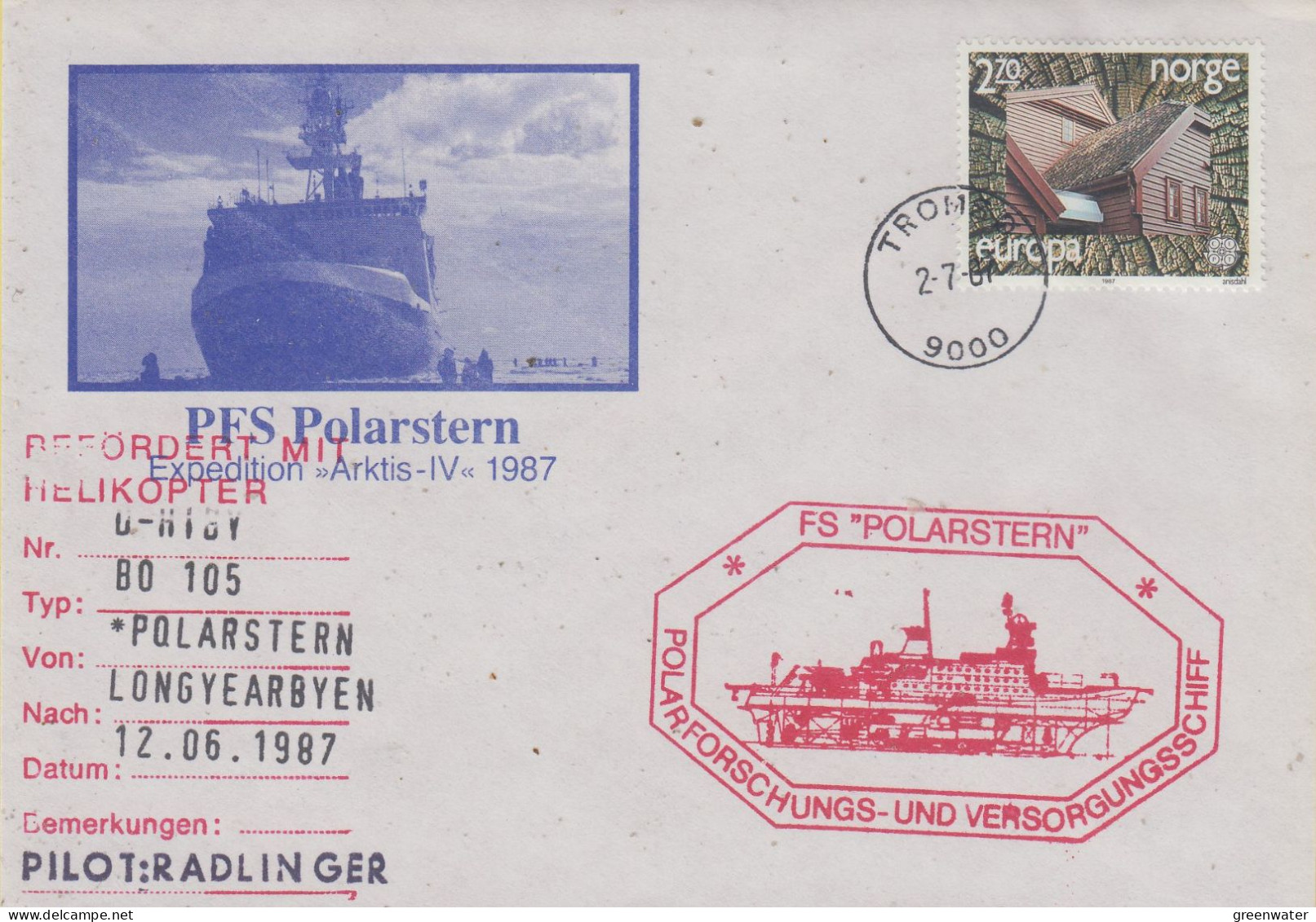 Norway  FS Polarstern Heli Flight From Polarstern To Longyearbyen 12.6.1987 (SX171B) - Vols Polaires