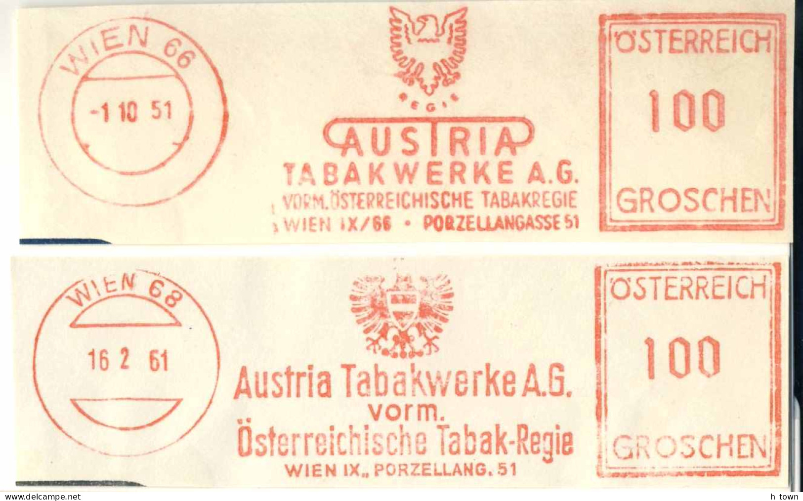 516  Tabac: 2 Ema D'Autriche, 1951/61 -  Tobacco: 2 Meter Stamps From Austria. Tabakwerke Wien - Droga