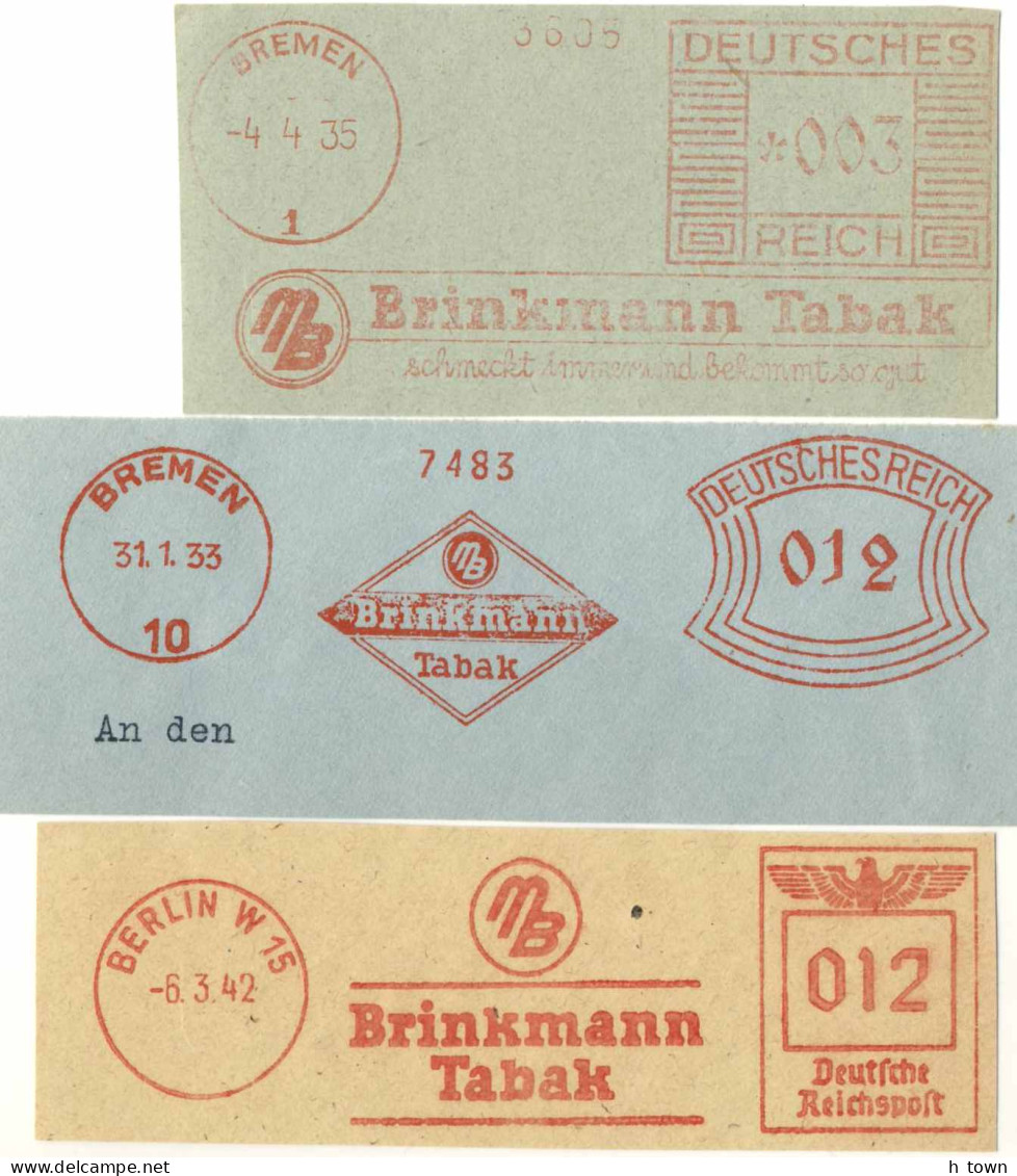 516  Tabac: 3 Ema D'Allemagne, 1933/1942 - Tobacco Meter Stamps From Bremen And Berlin, Germany. Brinkmann Tabak - Drugs