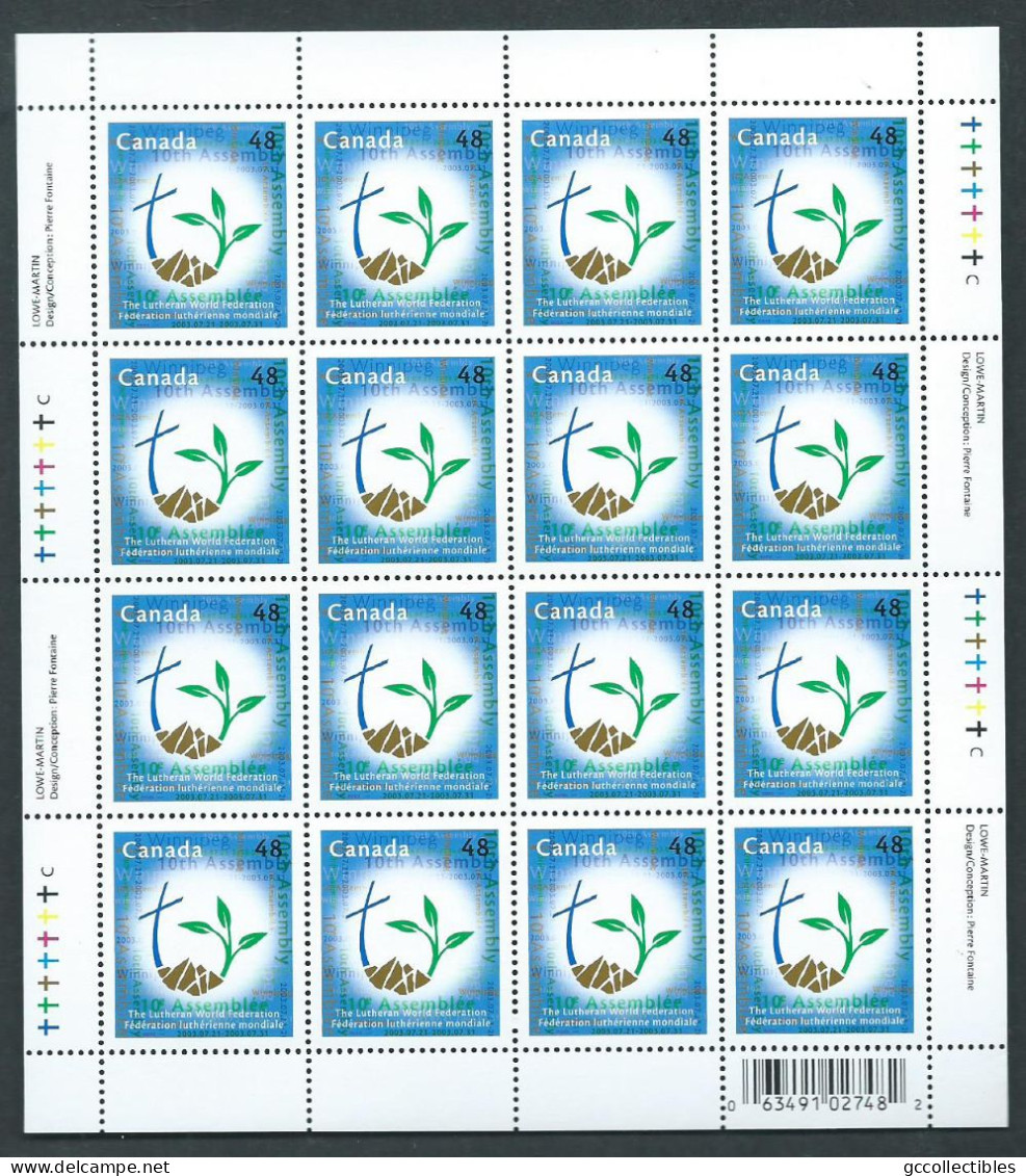 Canada # 1992 Full Pane MNH - Lutheran World Federation Tenth Assembly - Hojas Completas