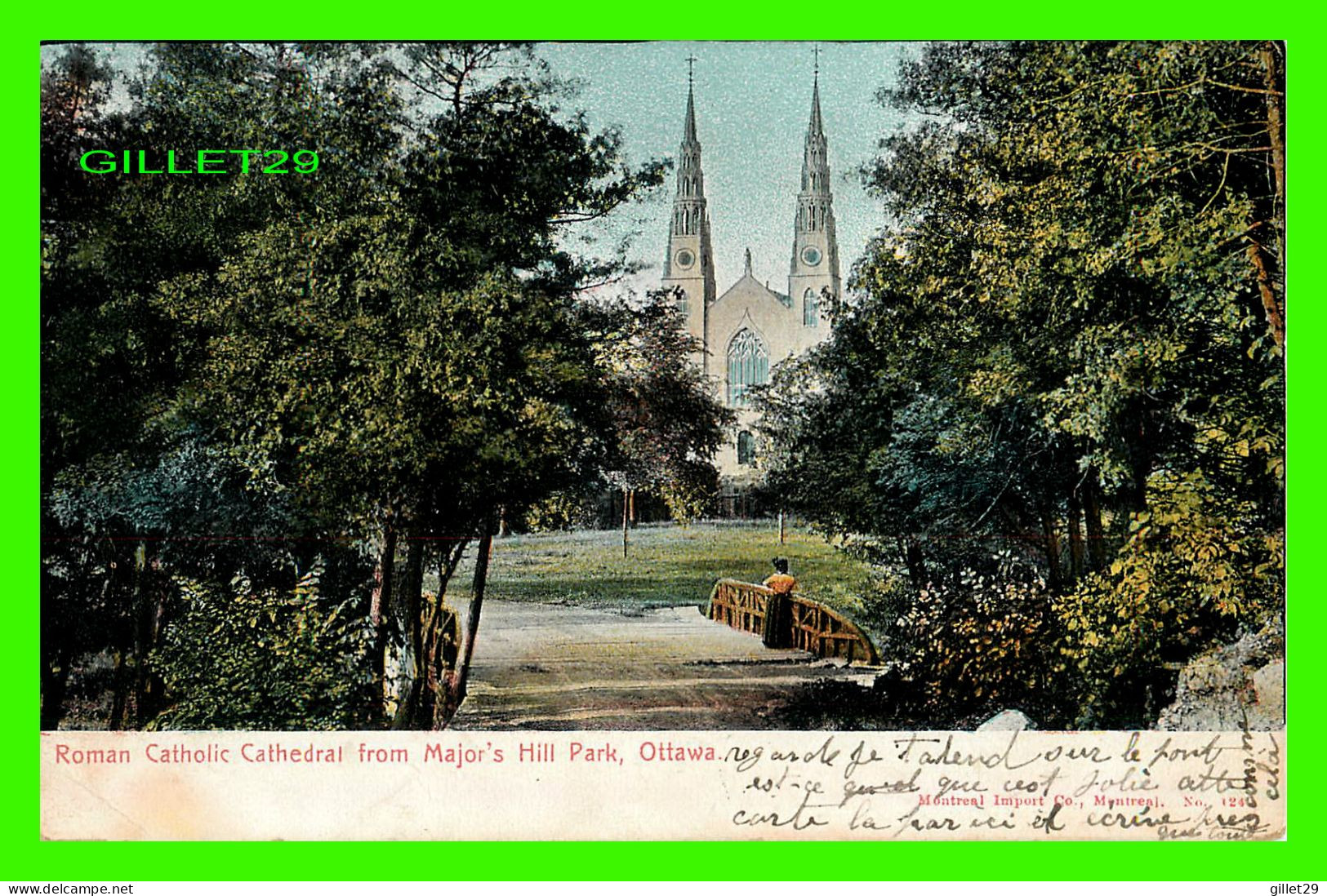 OTTAWA, ONTARIO - ROMAN CATHOLIC CATHEDRAL FROM MAJOR'S HILL PARK - TRAVEL IN 1906 - MONTREAL IMPORT CO - - Ottawa