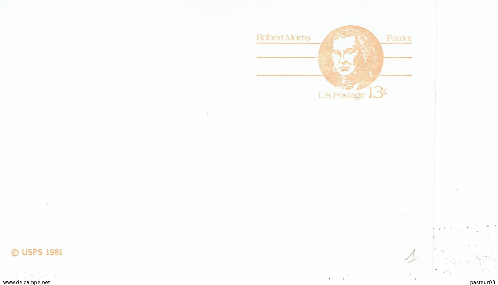 Etats Unis Entier Carte Postale Robert Morris Patriot 13 C Beige - 1981-00