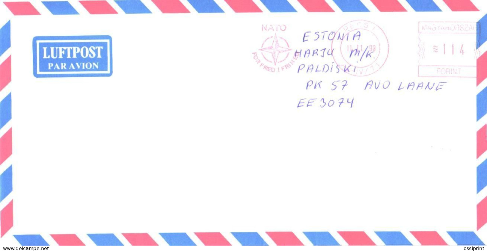 Hungary:NATO Special Cancellation And Cover, Air Mail, 1998 - Dienstzegels