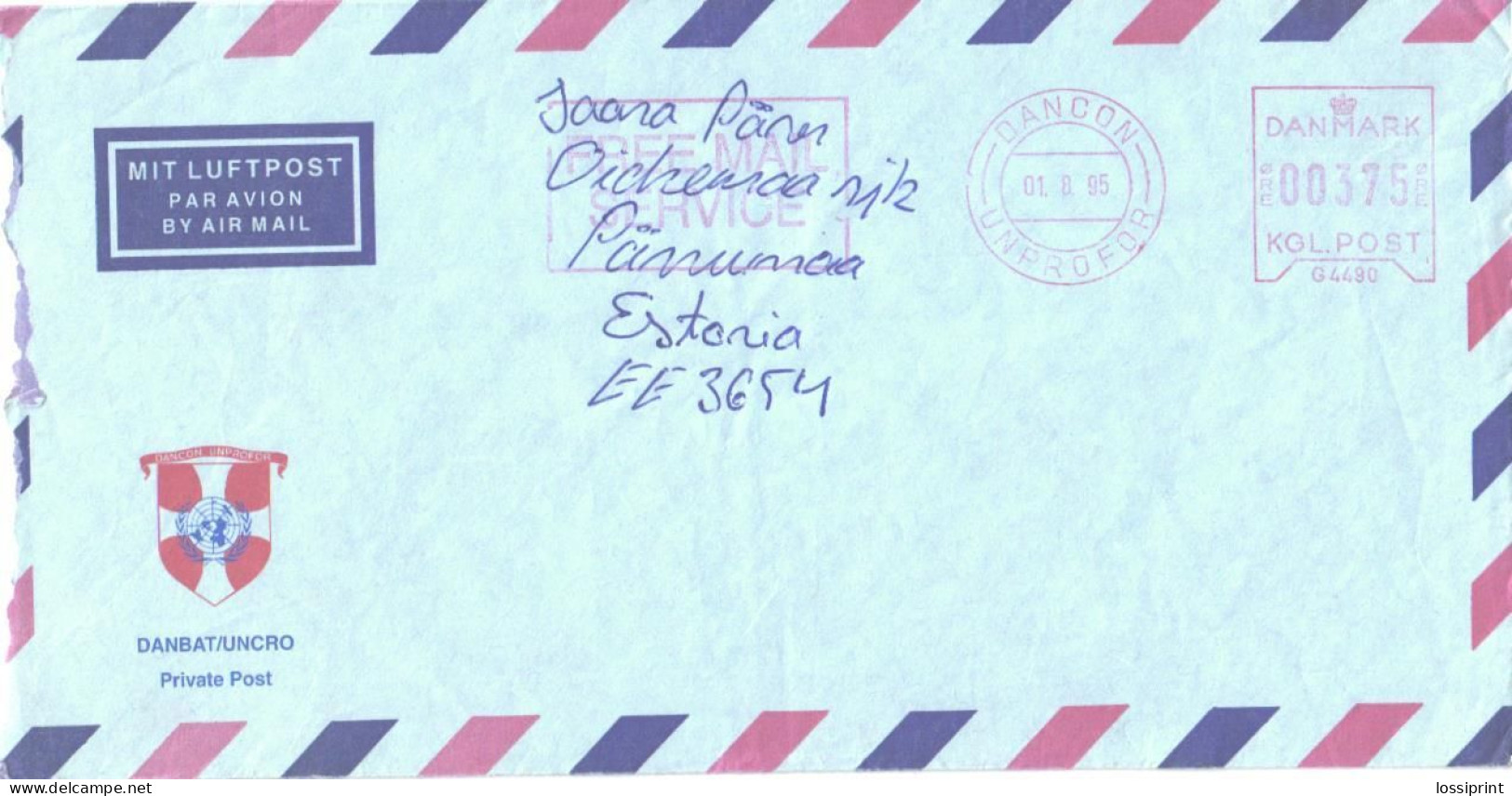 Denmark:Danemark:NATO Special Cancellation And Cover, Air Mail, Danbat/Uncro Private Post, 1995 - Dienstzegels