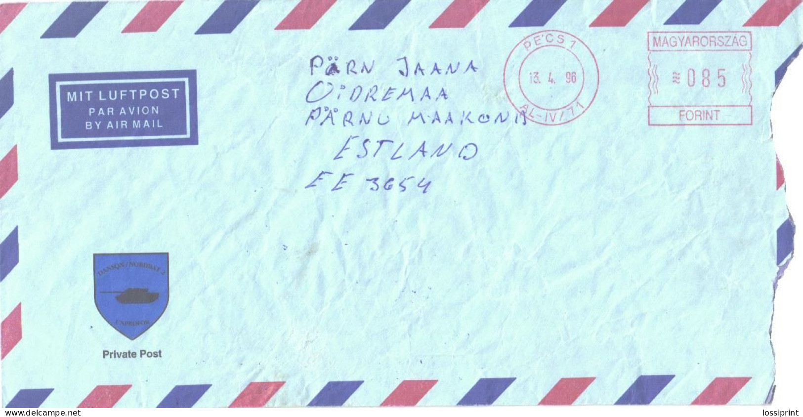 Hungary:NATO Special Cancellation And Cover, Air Mail, Private Post, 1996 - Dienstmarken