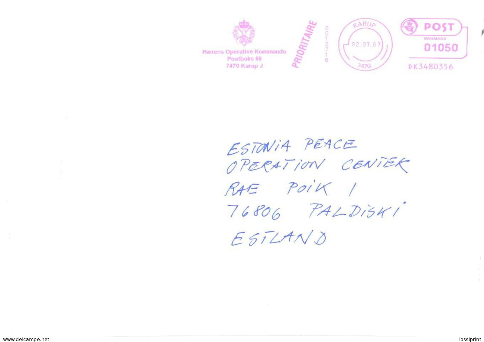 Denmark:Danemark:Estonia:NATO Special Cancellation And Cover, Haerens Operative Kommando, 2007 - Officials