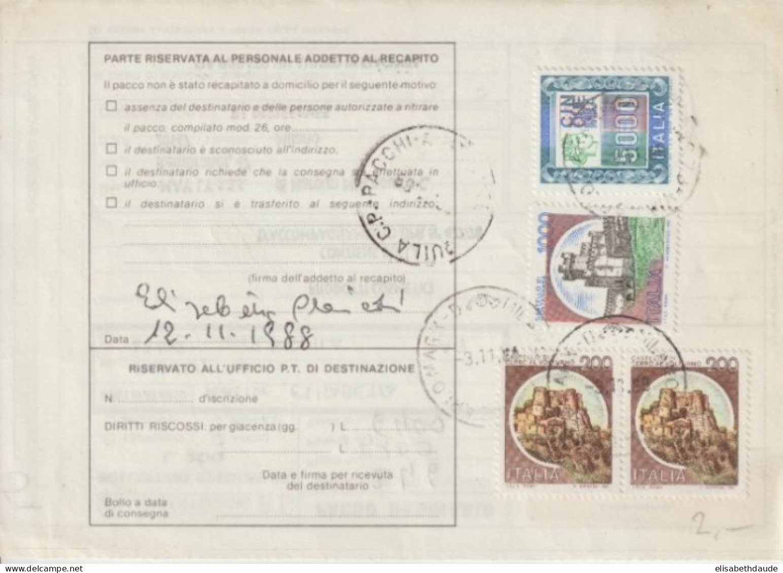 ITALIE - 1988 - CARTE COLIS POSTAL De MILANO => L'AQUILA - Postal Parcels