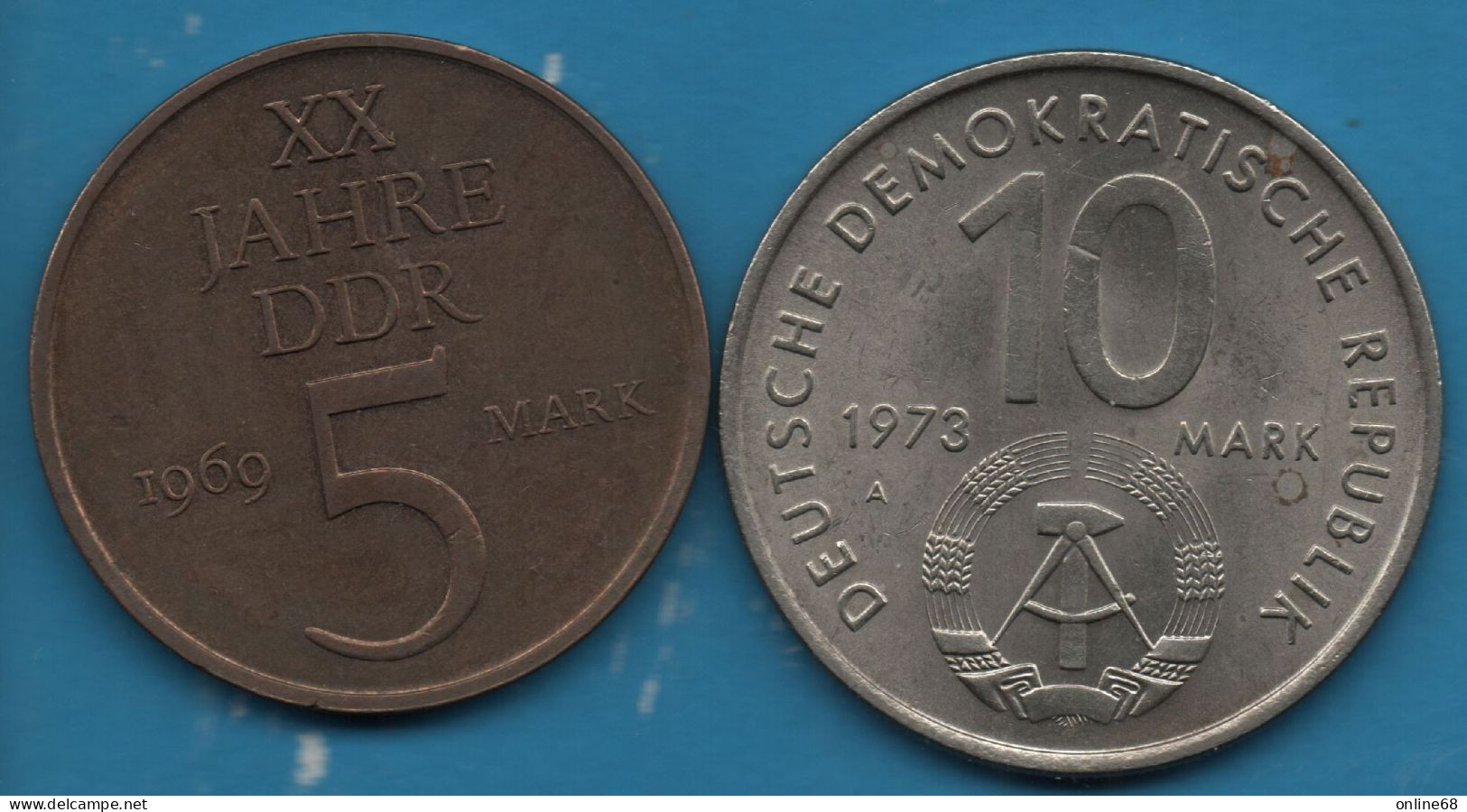 DDR RDA LOT MONNAIES 2 COINS: 5 + 10 MARK 1969 - 1973 - Kiloware - Münzen