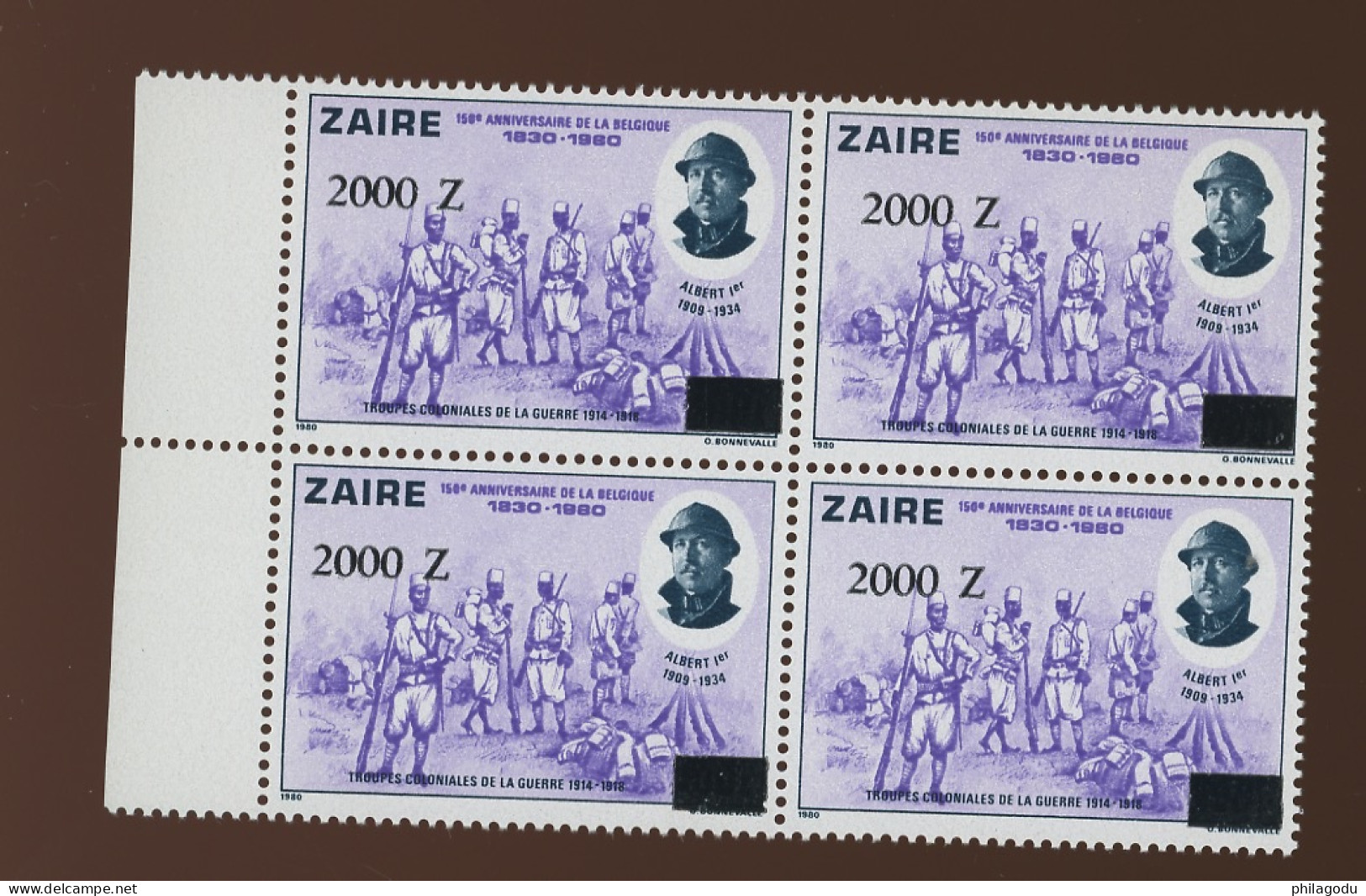 1991 Nov. COB Ex 1420-1433 Le Roi Albert Ier Et Soldat Africains. Bloc De 4 - Nuovi