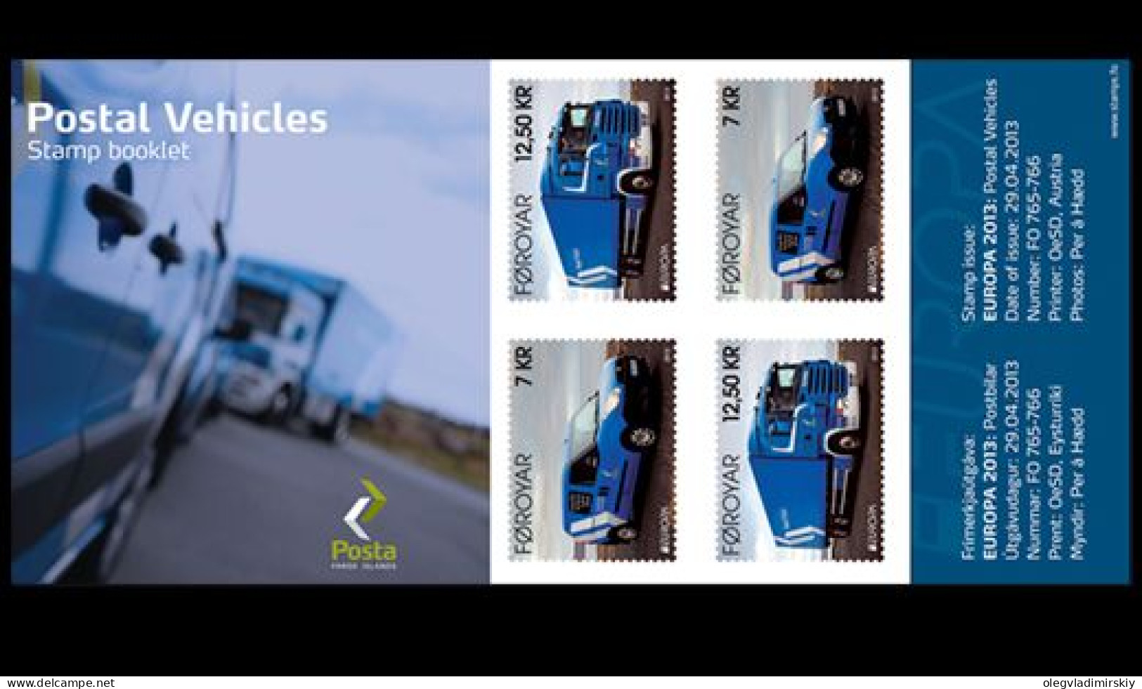 Faroe Islands Denmark 2013 Europa CEPT Postal Transport Car And Truck Booklet Of 4 Sets Mint - Camion