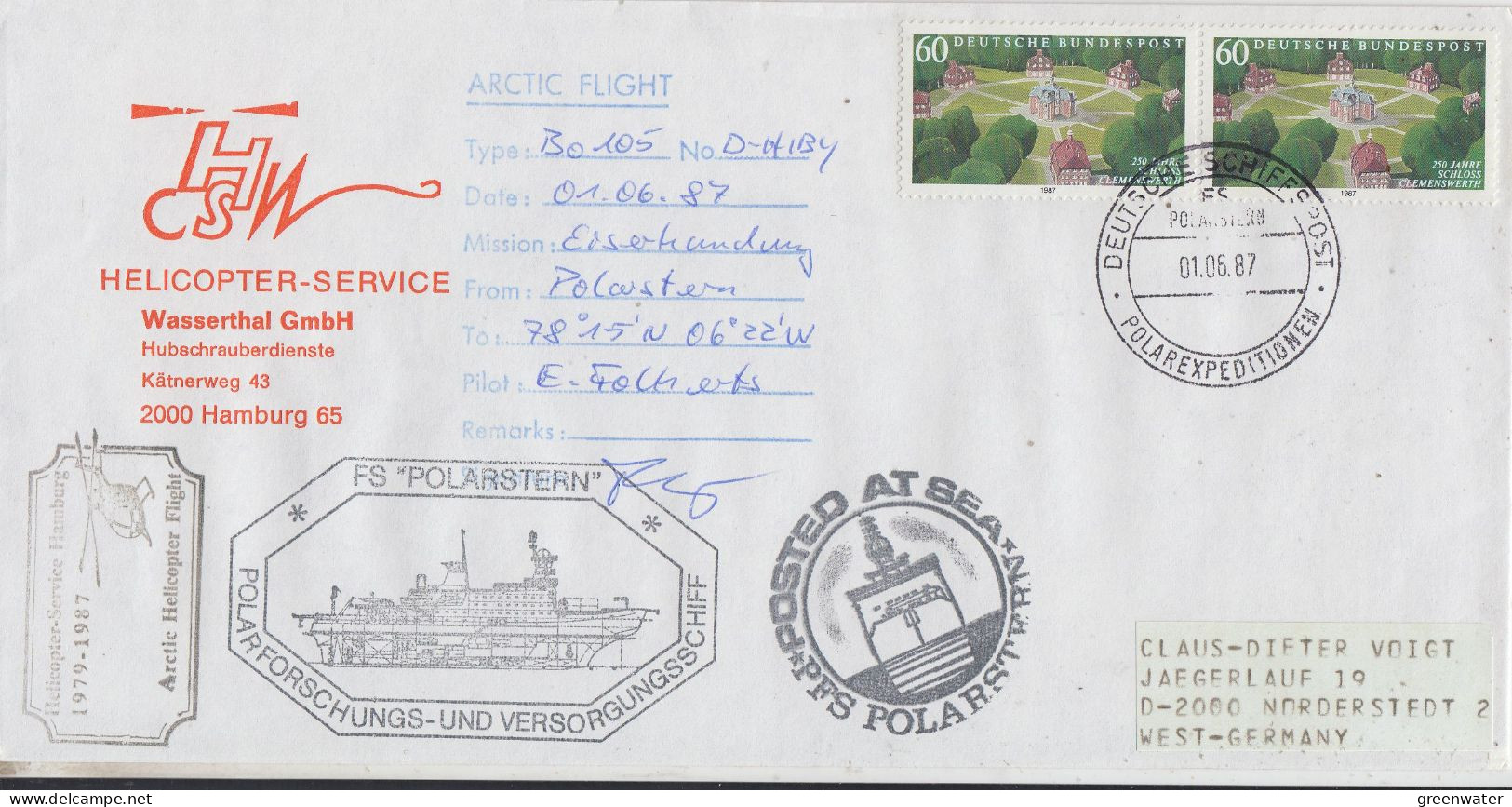 Germany  FS Polarstern Heli Flight From Polarstern To Arctic Sea 1.6.1987 (SX172) - Vols Polaires