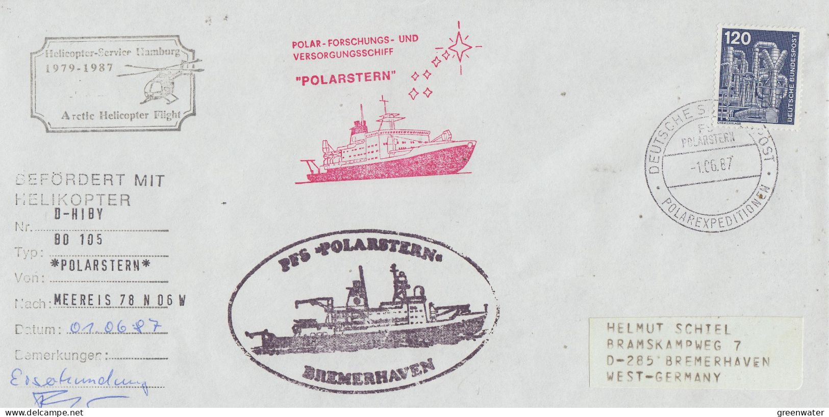 Germany  FS Polarstern Heli Flight From Polarstern To Arctic Sea 1.6.1987 (SX172A) - Vols Polaires