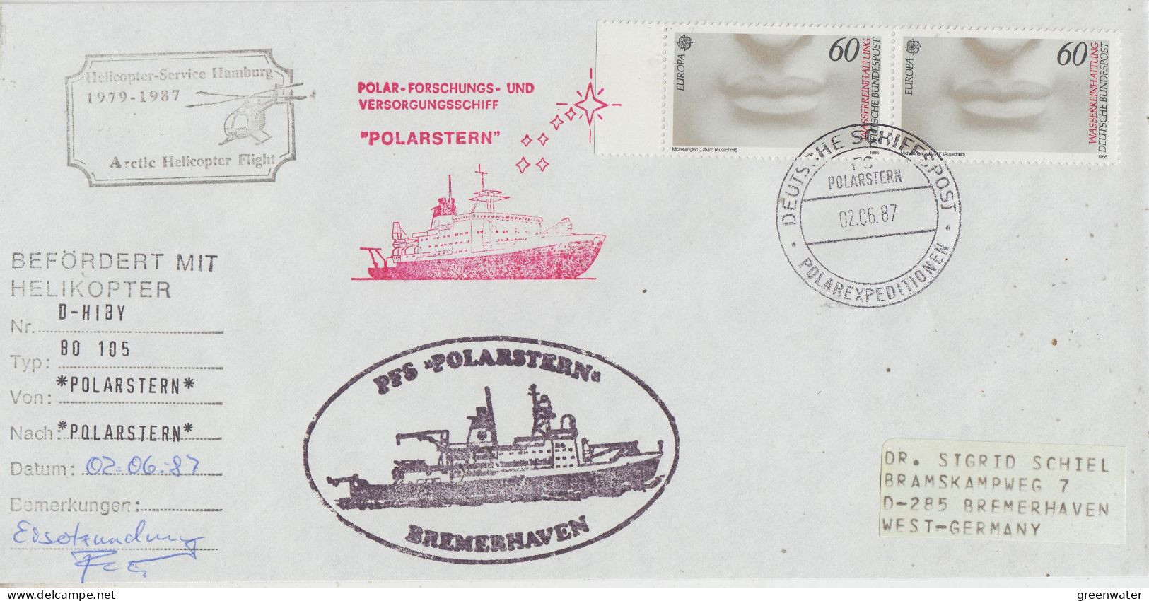 Germany  FS Polarstern Heli Flight From Polarstern To Polarstern  2.6.1987 (SX172C) - Vols Polaires