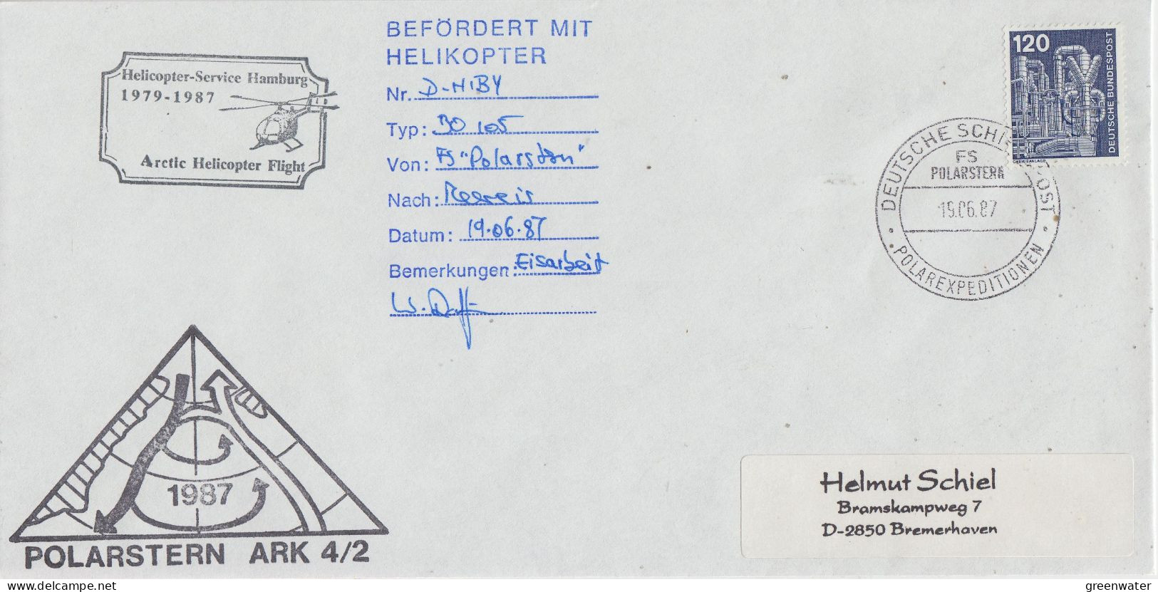 Germany  FS Polarstern Heli Flight From Polarstern To Arctic Sea  15.6.1987 (SX173A) - Voli Polari